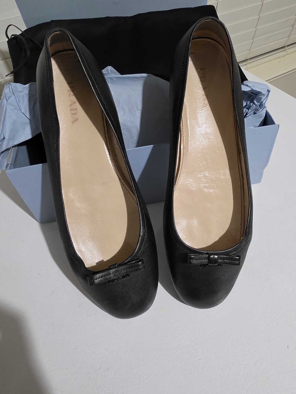 Prada Women's Black Leather Ballet Flats - Picture 2 of 9